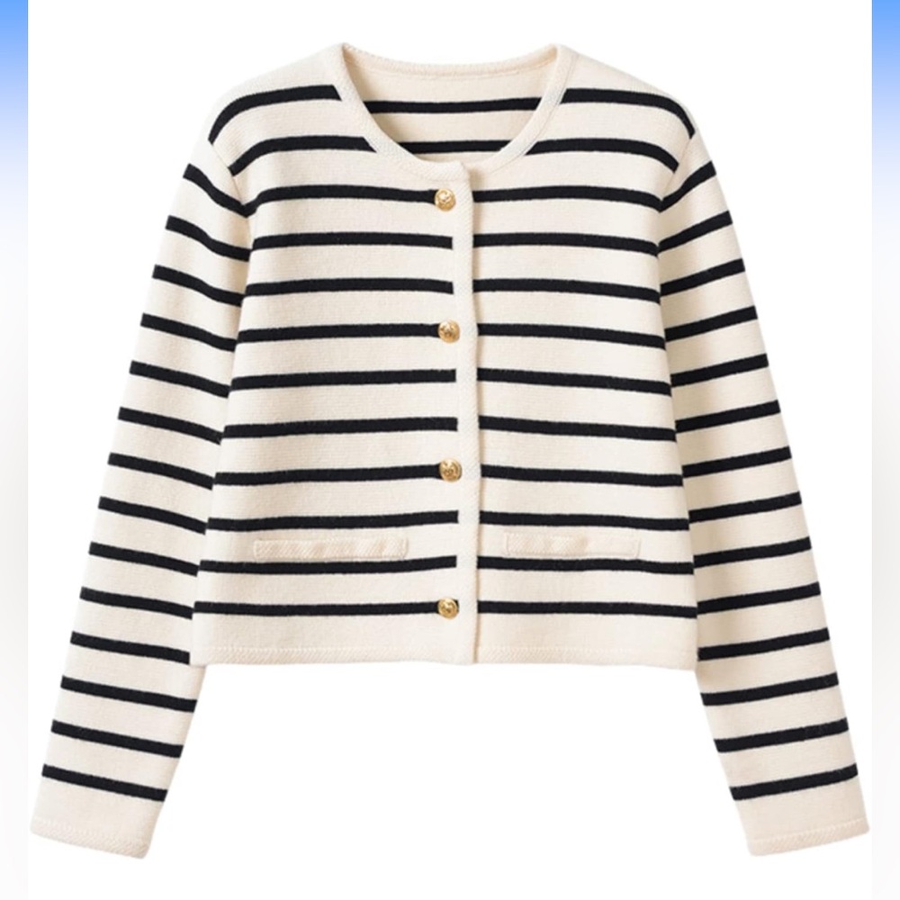 Women's Long Sleeve Striped Sweater Button Knit Cardigan